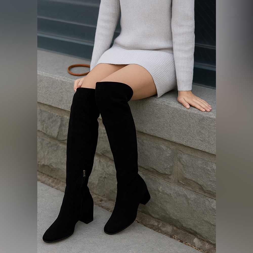 New in box Coach black suede “Lucia” over the knee boots sz 7